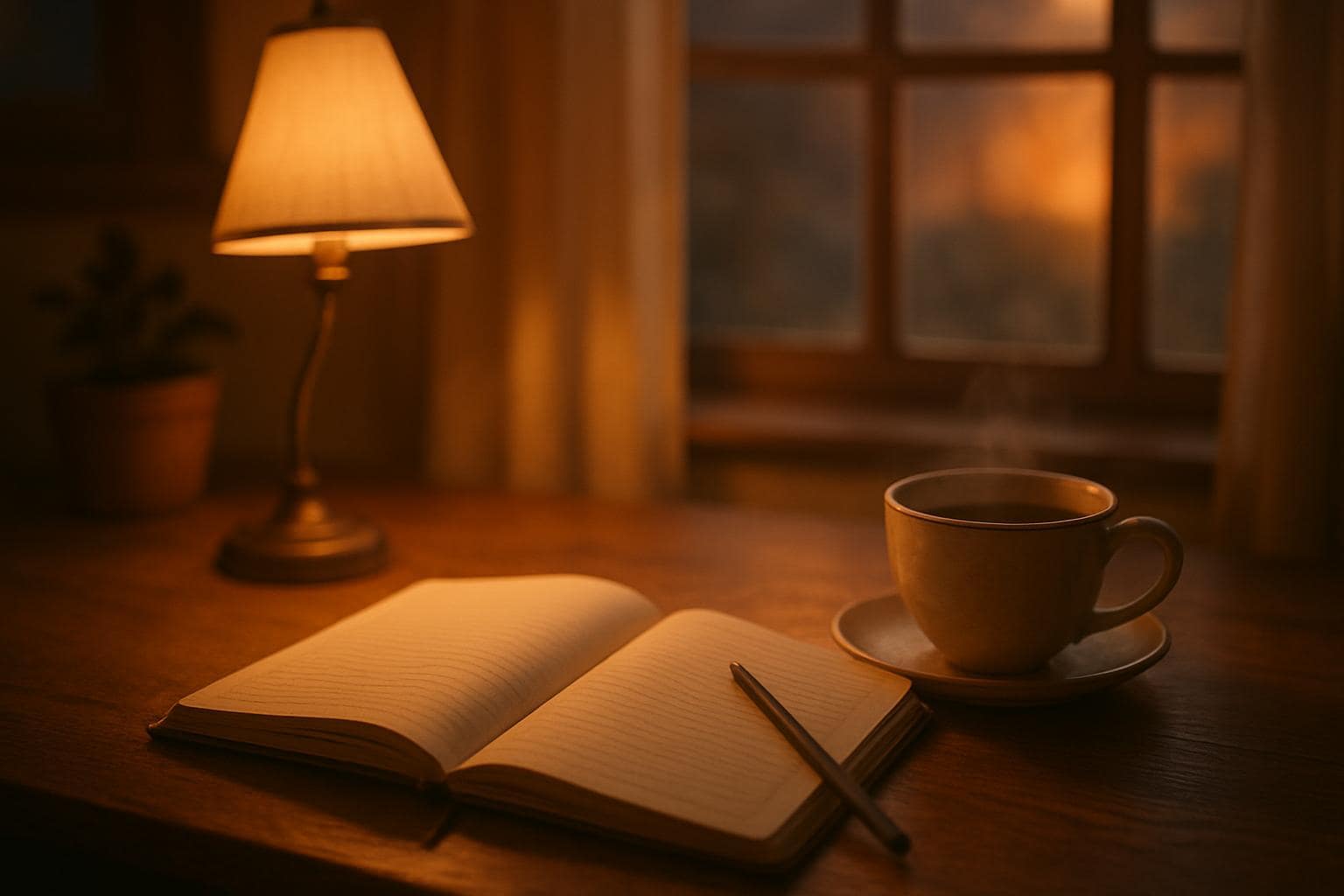 A quiet journaling scene representing building a plan and taking honest action
