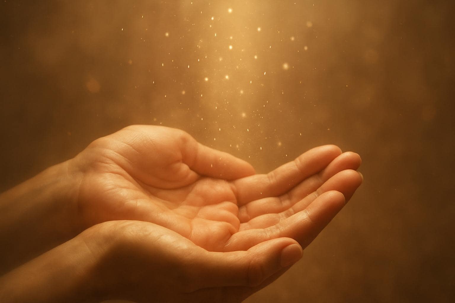 Open hands catching soft golden light, symbolizing abundance and hope