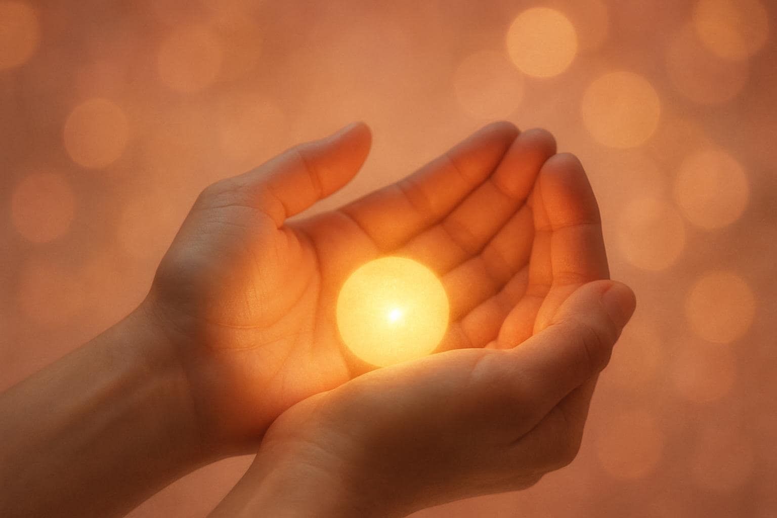 Hands cradling a soft glowing light symbolizing new beginnings